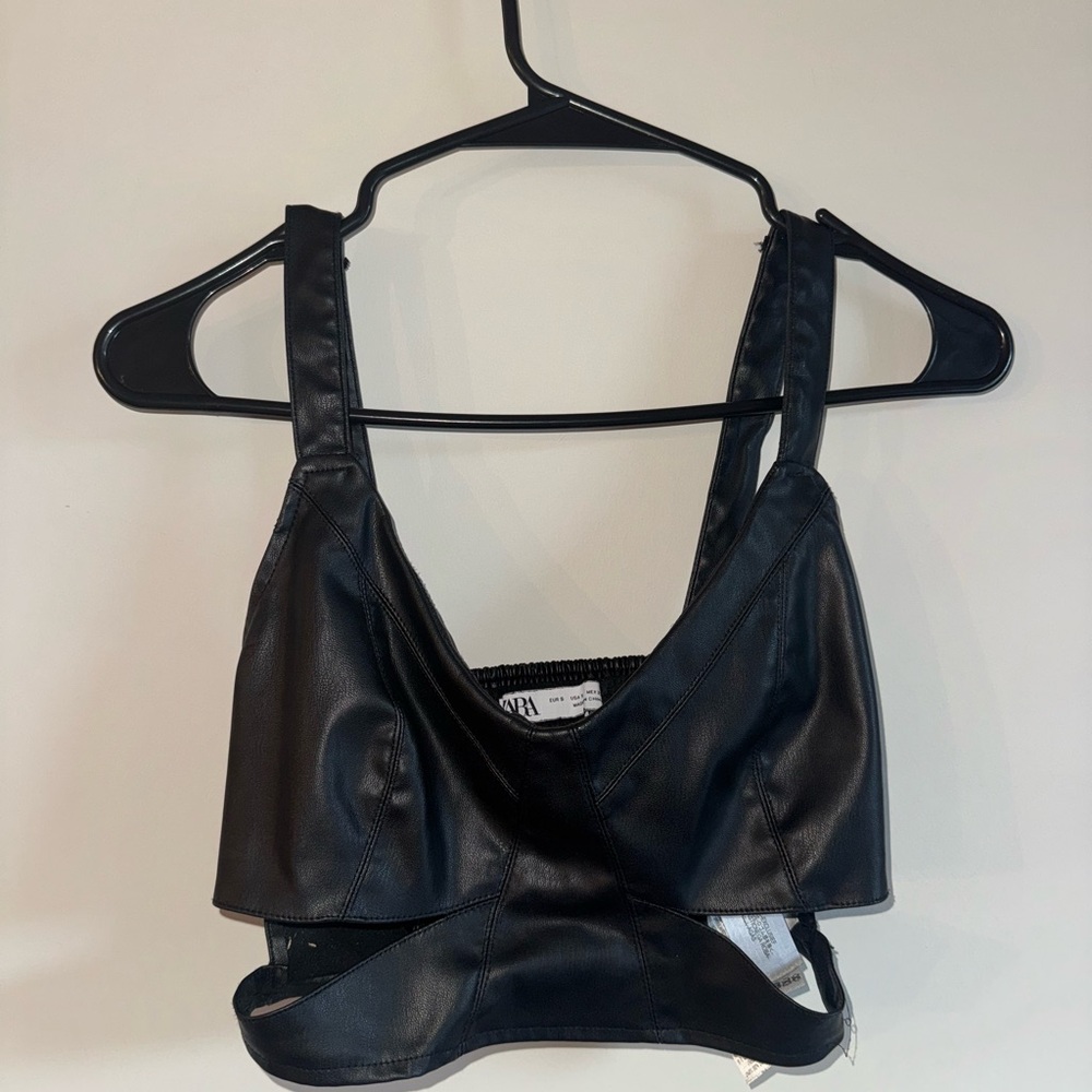 Zara Black Faux Leather Crop Top